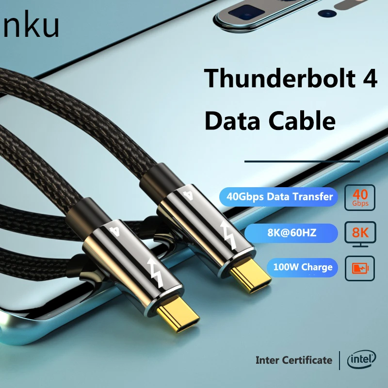 

Nku USB4 Thunderbolt 4 Type-C To Type C Cable 8K@60Hz 40Gbps PD 100W 5A/20V USB-C Data Transfer Charging Cable for Macbook Ipad