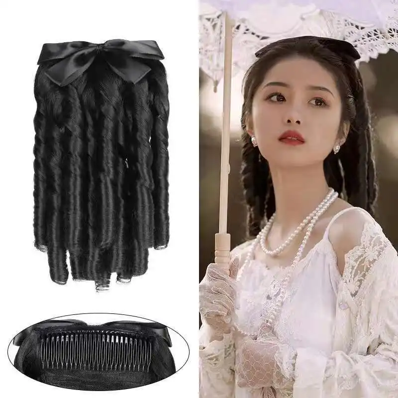 

Wig princess curl ponytail court butterfly fried dough stick film and television cheongsam curl hair in the republic of china