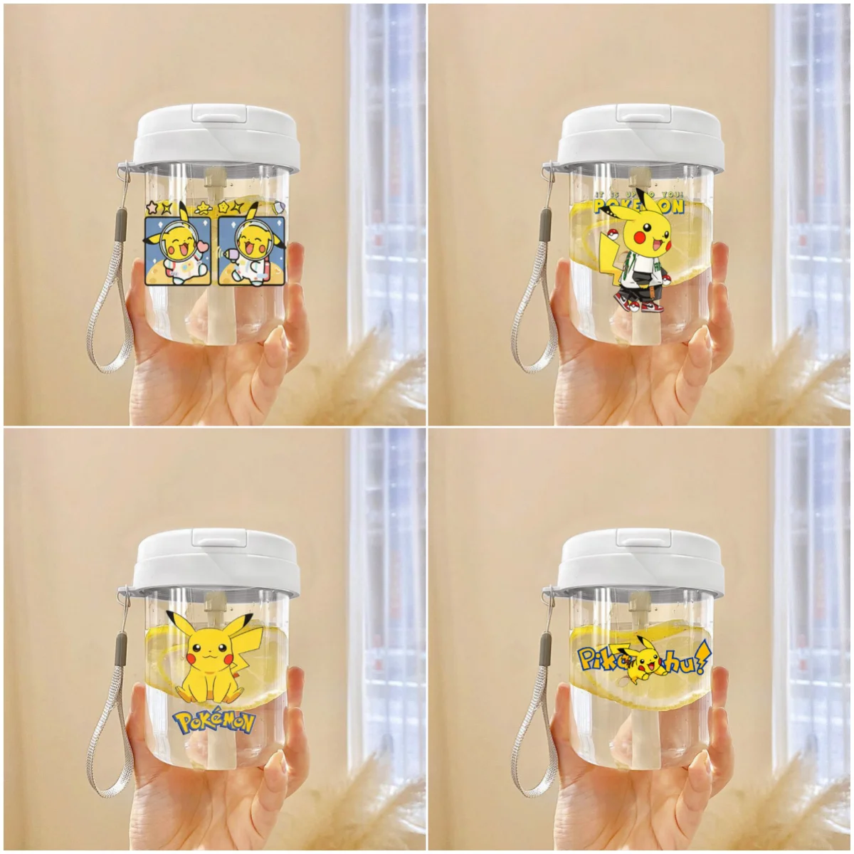 

350 мл прозрачная пластиковая соломенная чашка Покемон Пикачу аниме фигурки мультфильмов Креативная печать портативные чашки для воды пода...