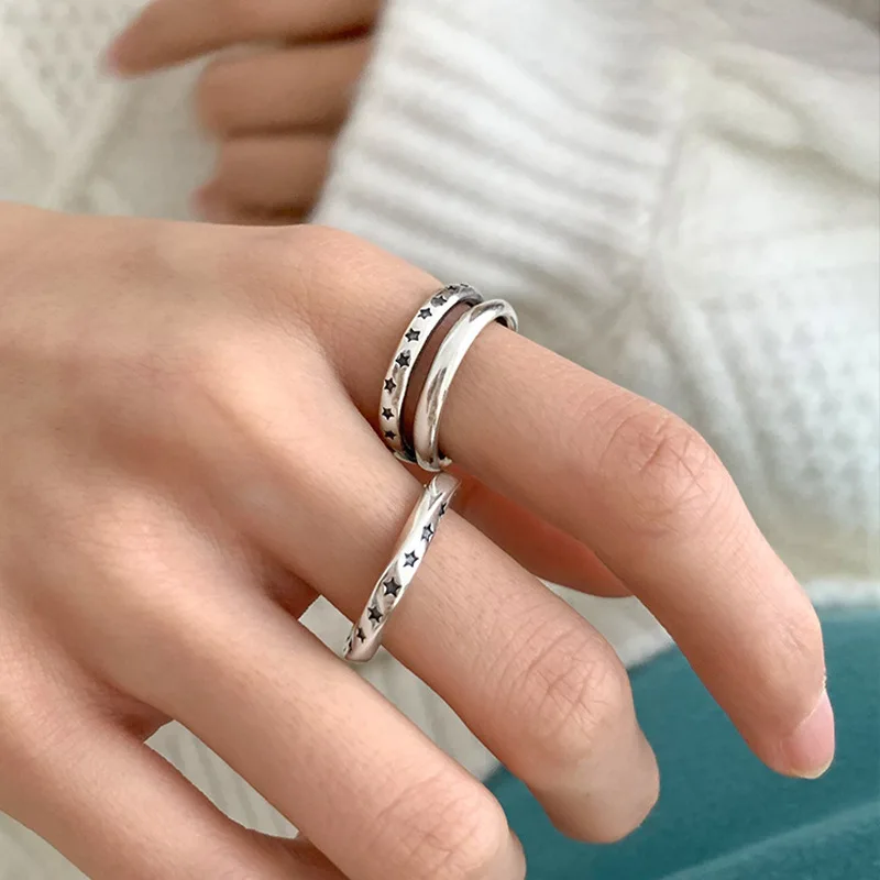 

Модное винтажное кольцо Mobius серебряного цвета в японском и корейском стиле со звездой для женщин и мужчин, Подростковая индивидуальная искусственная бижутерия в стиле хип-хоп, подарок