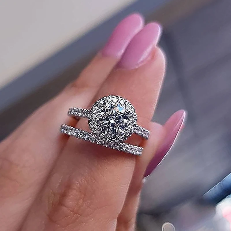 

New Brilliant Cubic Zirconia Bridal Sets Female Rings Round Shaped Design Fashion Versatile Wedding Bands Jewelry for Women