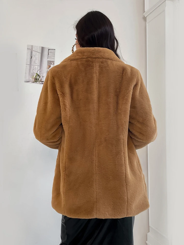 Winter Elegant Turn Down Collar Faux Fur Coats Women 2022 Fashion Ladies Faux Rabbit Fur Coat Fluffy Jackets Long Fur Outwear