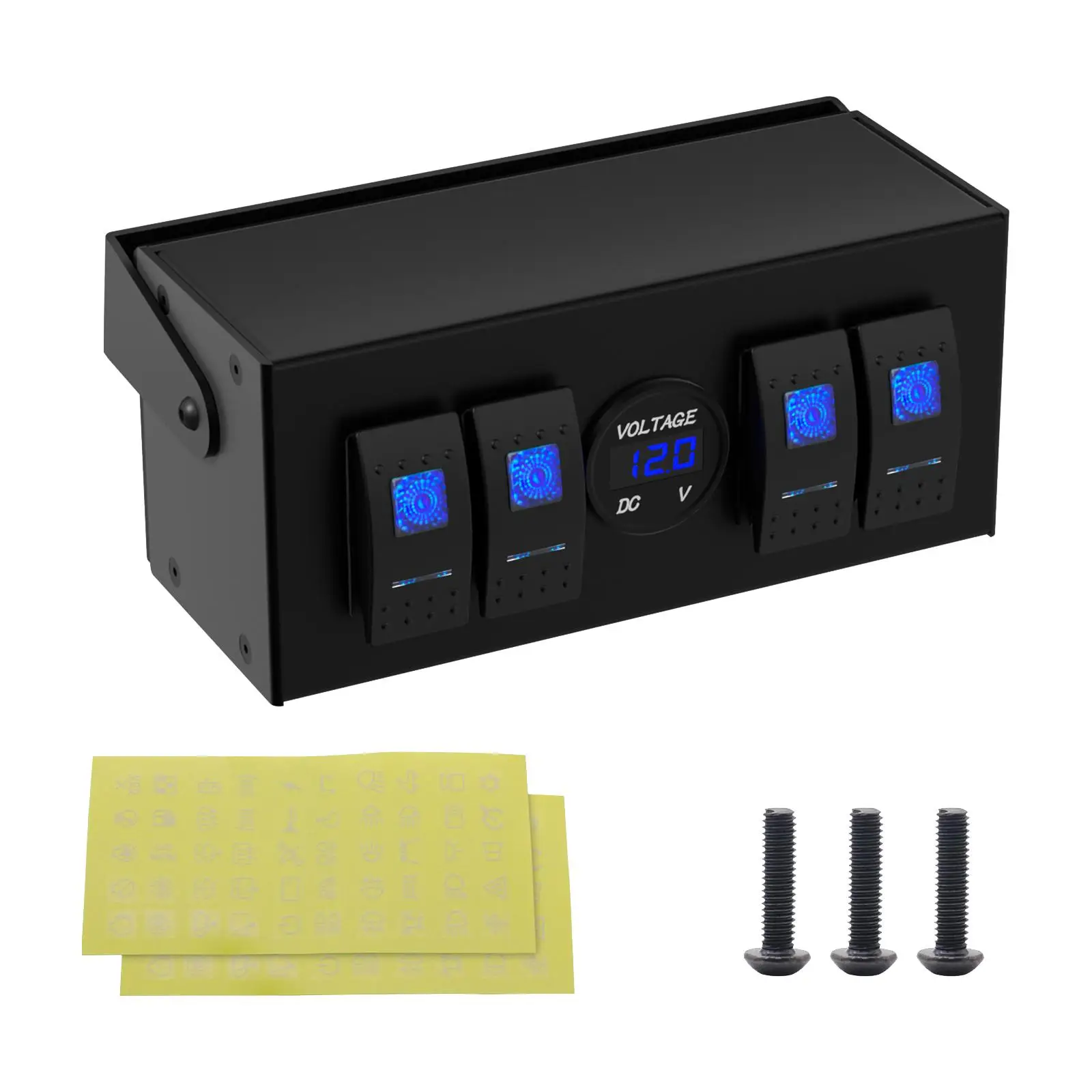

4 Gang Rocker Switch Box Durable High Performance 20A Multifunctional Voltmeter Aluminum Alloy for Cars Trucks Boats RV