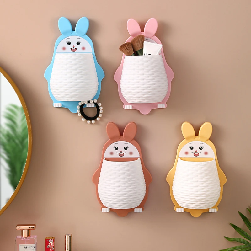 

Punch Free Wall Hanging Shelf Strong Seamless Kitchen Bathroom Wall Storage Rack Rabbit Storage Box Bathroom Accessories