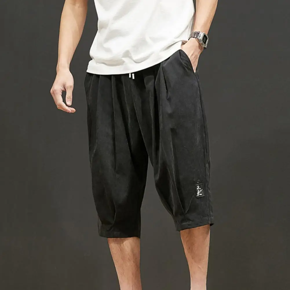 

Stylish Cropped Pants Mid-rise Thin Men Calf-length Casual Baggy Pants Solid Color Baggy Pants Daily Garment