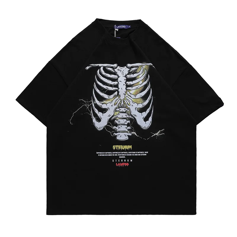 

Harajuku Oversized T-shirt Men Hip Hop Skeleton Graphic T shirts 100% Cotton Retro Tops Tee Vintage Tshirt Streetwear Summer New