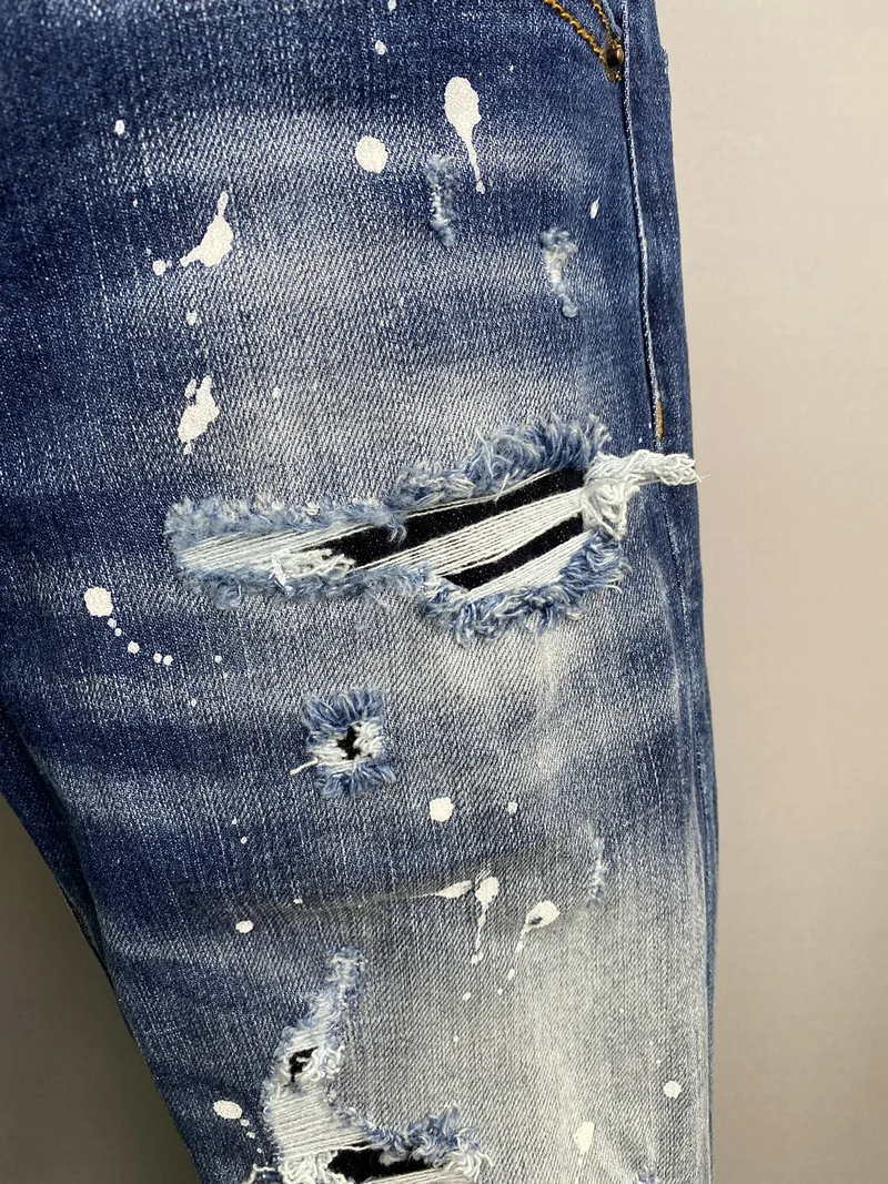 Dsquared2 Classic Men's Ripped Jeans Jogging Track Pants Frayed Holes Patch  Jeans 9825