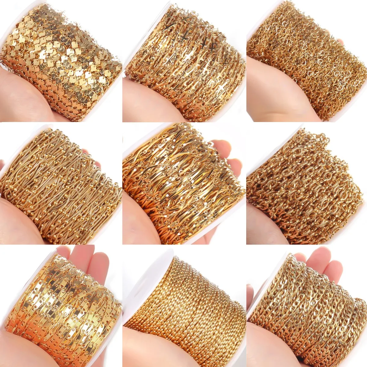 1M Gold Color Stainless Steel Chain Multi Styles Star Heart Thick Cable Curb Chains for Necklace Bracelet Jewelry Making DIY