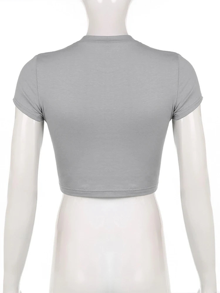 Женская футболка с коротким рукавом ArtSu серая укороченная бабочками