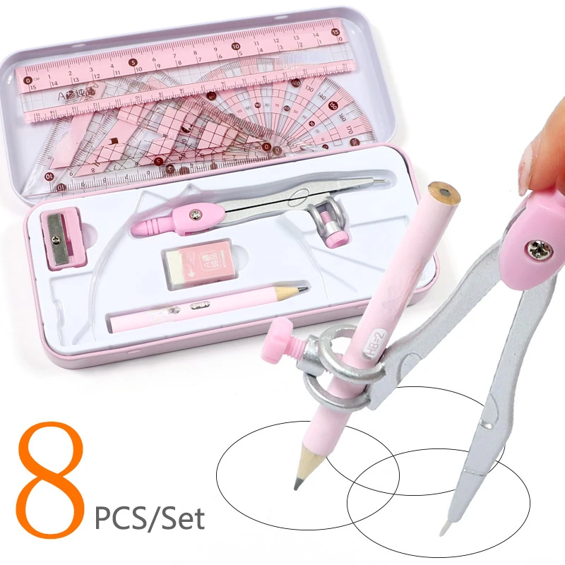 

8Pcs/Set Ruler Compass Pencil Set Geometry Maths Student Drawing Stationery Mathematical for Boy Girl Gift School Supplies