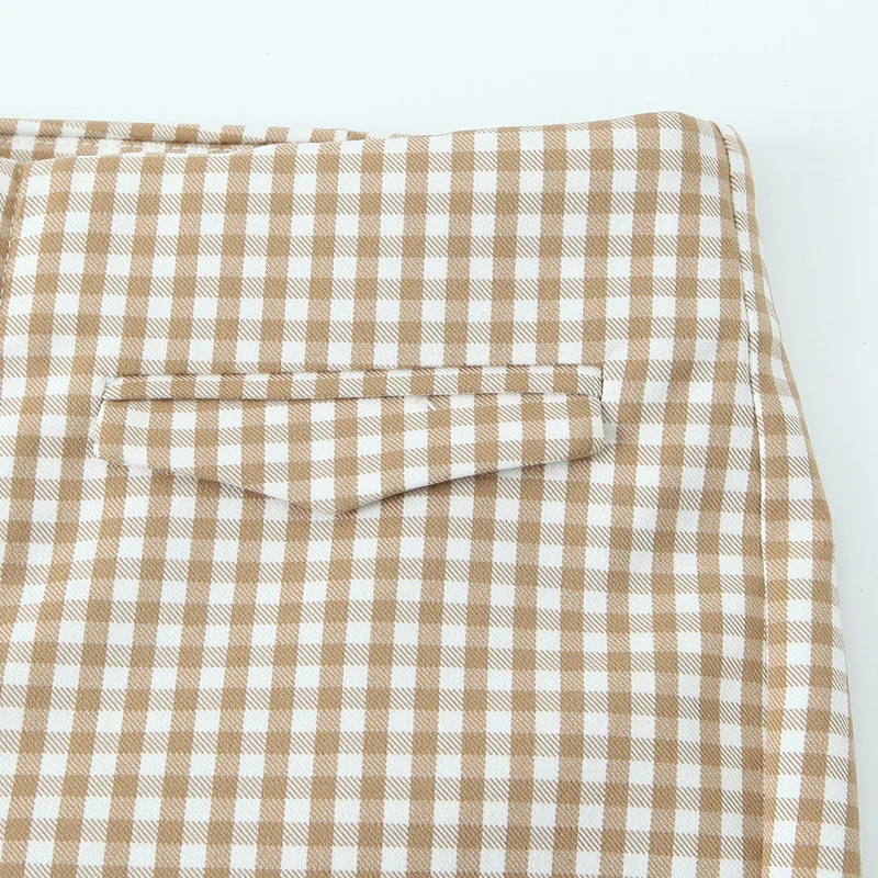 Клетчатый брючный костюм с лямкой на шее и открытой спиной жилет комплект прямых