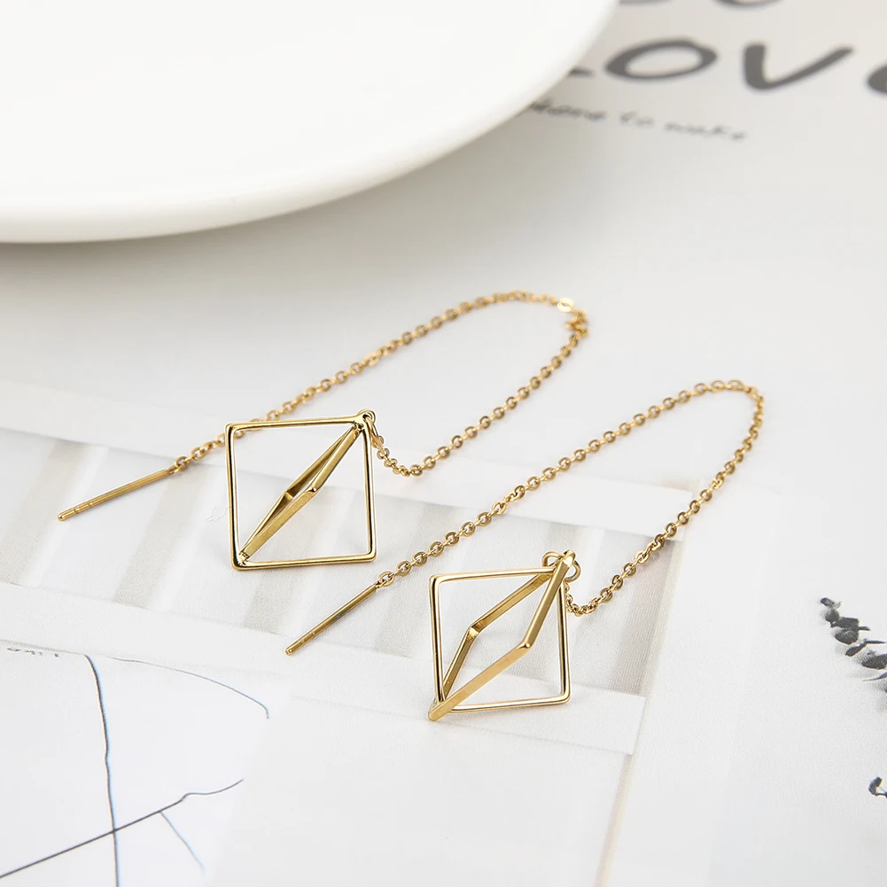 My Shape Dangle Earrings Stainless Steel Long Line Chain Earring for Women Gold Color Elliptical Pendant Jewelry Gift 2022 | Украшения и