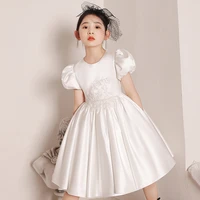 white birthday party dress flower girl elegant short satin princess dress for wedding party children first communion dress