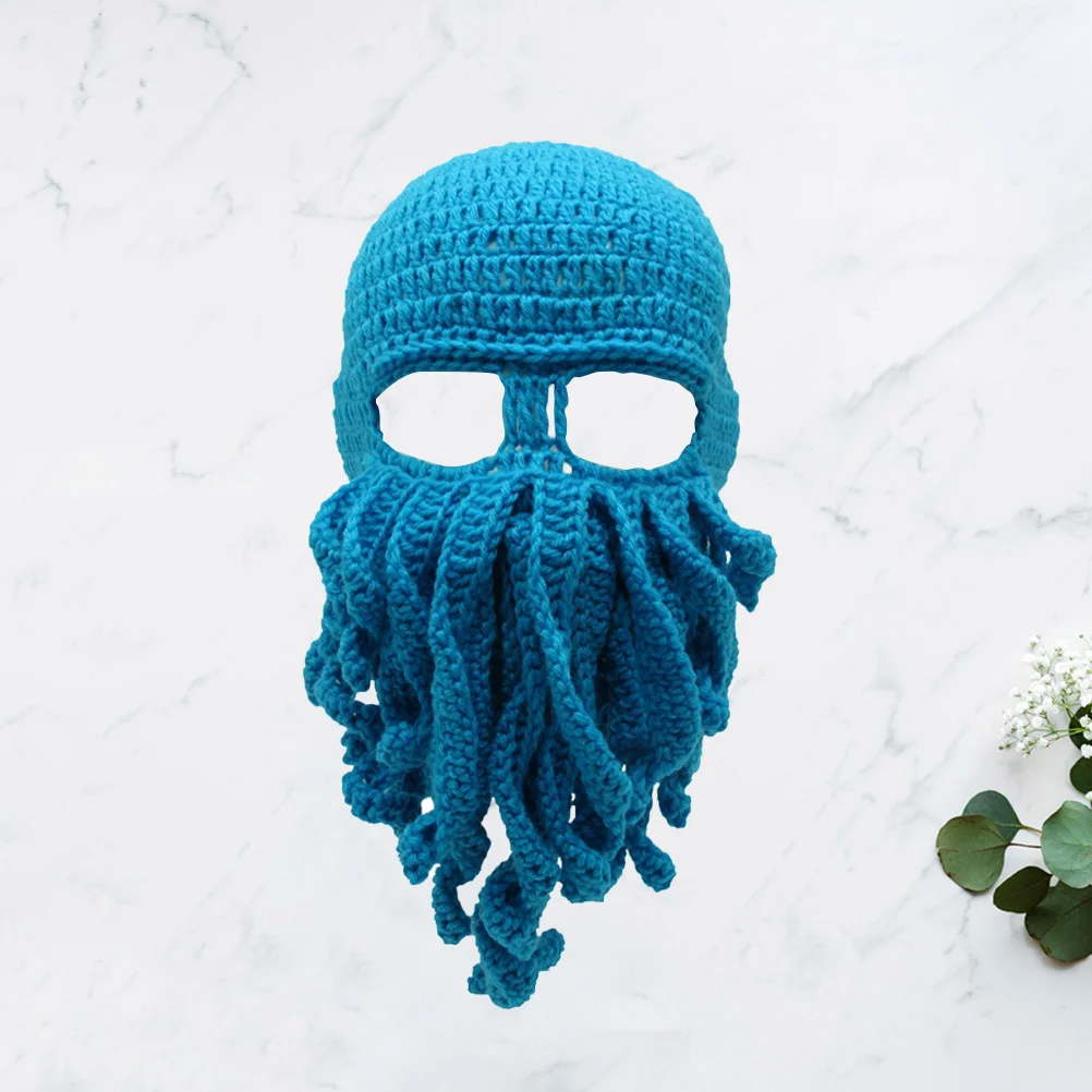 Peculiar Handmade Funny Octopus Hat Squid Knitted Mask Crochet Gift for Stage Performance (Blue Circumference 585cm)