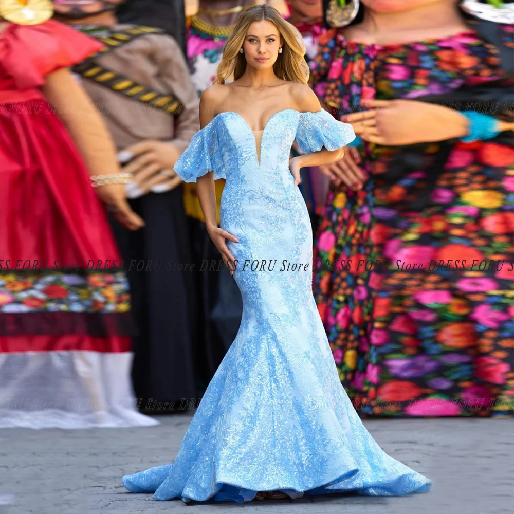 

Long Luxury Evening Dress For Woman Off Shoulder Sparkle Formal Mermaid Pageant Party Gown Sweep Train Vestido De Fiesta Custom