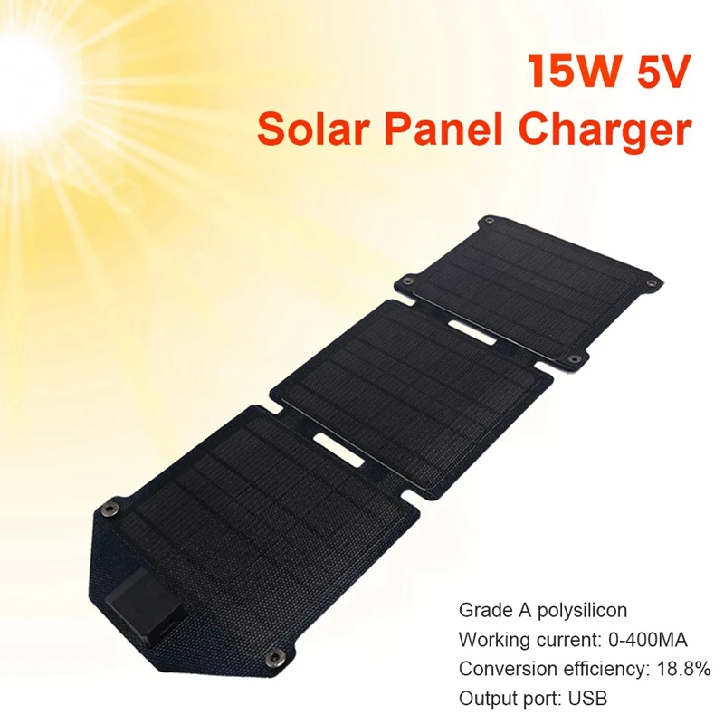 

15W Solar Folding Bag USB 5V Ultra-Thin Solar Outdoor Hiking Fishing Mobile Phone Mobile Power Charger Solar Panel