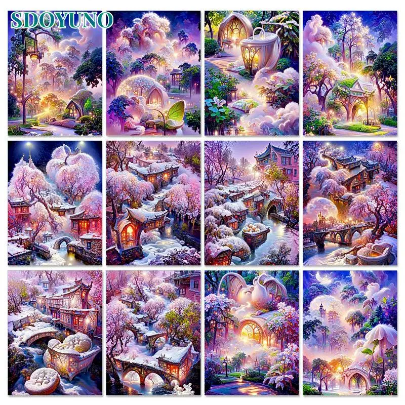 

SDOYUNO Modern Painting By Numbers Fantasy Scenery With Frame Drawing On Canvas Picture Coloring By Number For Home Decor