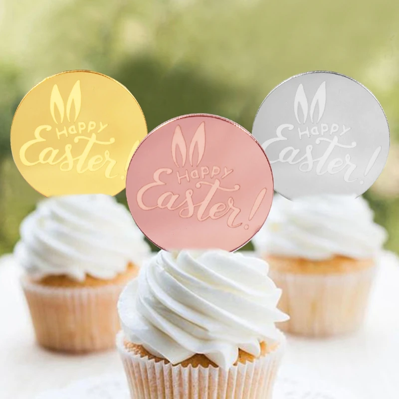 

5/10pcs Easter Acrylic CupCake Toppers Rabbit Ear Happy Easter Party Cake Dessert Decoration Supplies DIY Baking Tools