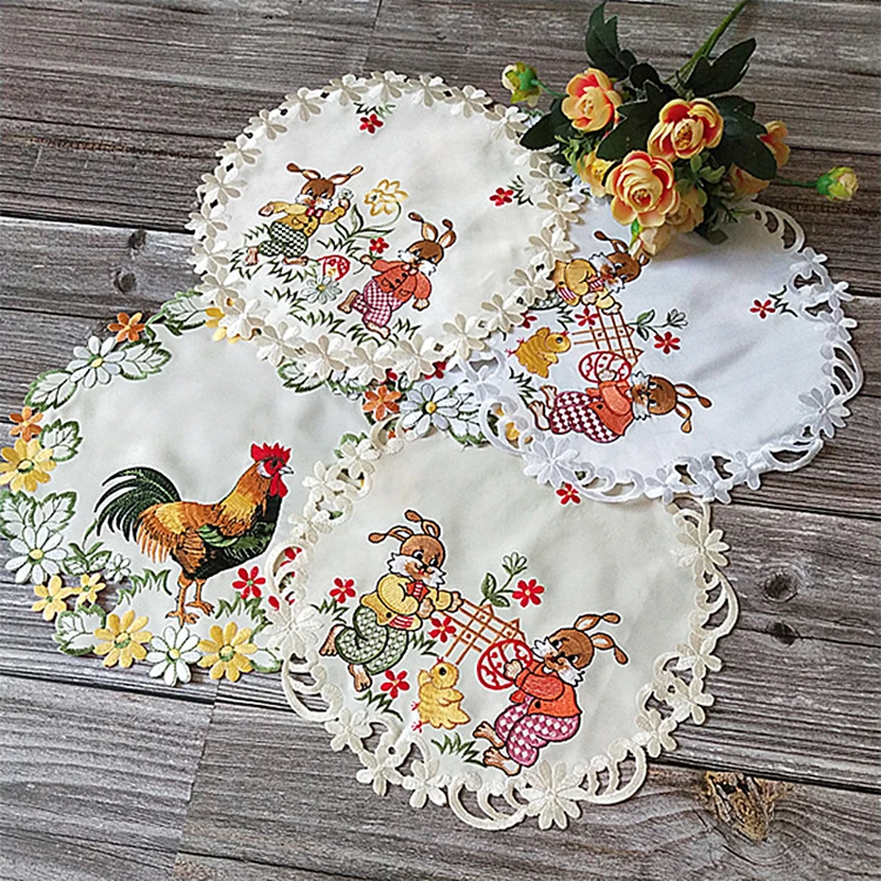 

Europe Modern Embroidery Table Place Mat Cloth Cup Tea Dining Coaster Mug Hotel Balcony Table Mat Easter Party Drink Pad Kitchen