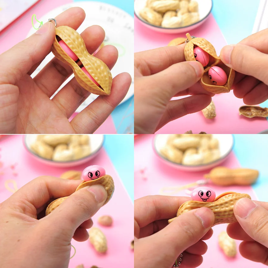 Fun Peanut Fidget Toys Peanuts Keychain Fidget Toys Expressions Squeeze Peanut Pea Stress Relieving Sensory Fidget Toys Trinket