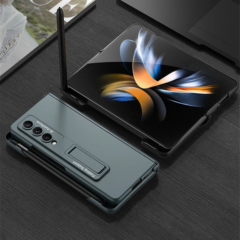 Magnetic Hinge Case for Samsung Galaxy Z Fold 4 5G Cover Side Pen Holder Hard PC Front Film 360 Full Protection Case No Pen