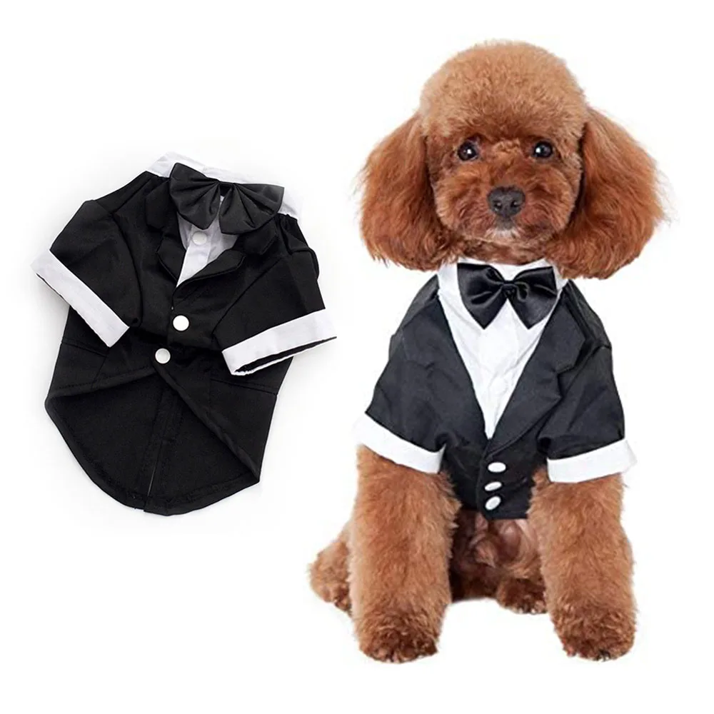 

Wedding Suit Formal Dog Small Jacket Prince Ceremony Cats Black Suit Dogs Costume Bow Puppy Pet Clothes Tuxedo Shirt Tie Dog