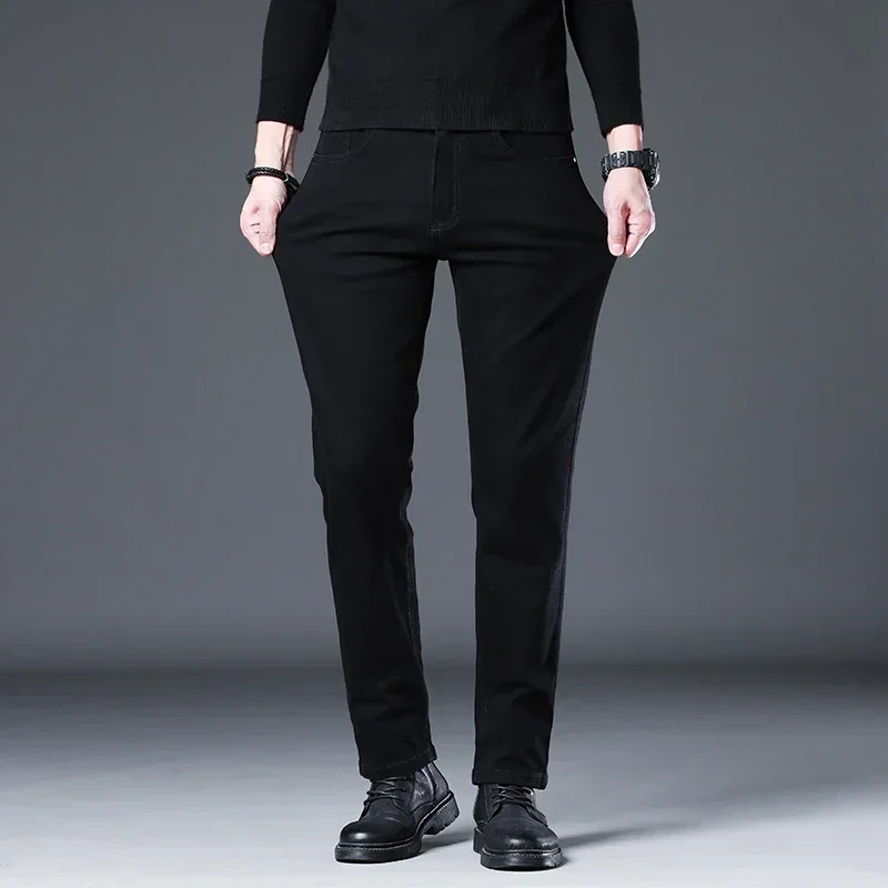 Джинсы мужские стрейчевые хлопковые брюки прямого покроя не выцветающие в