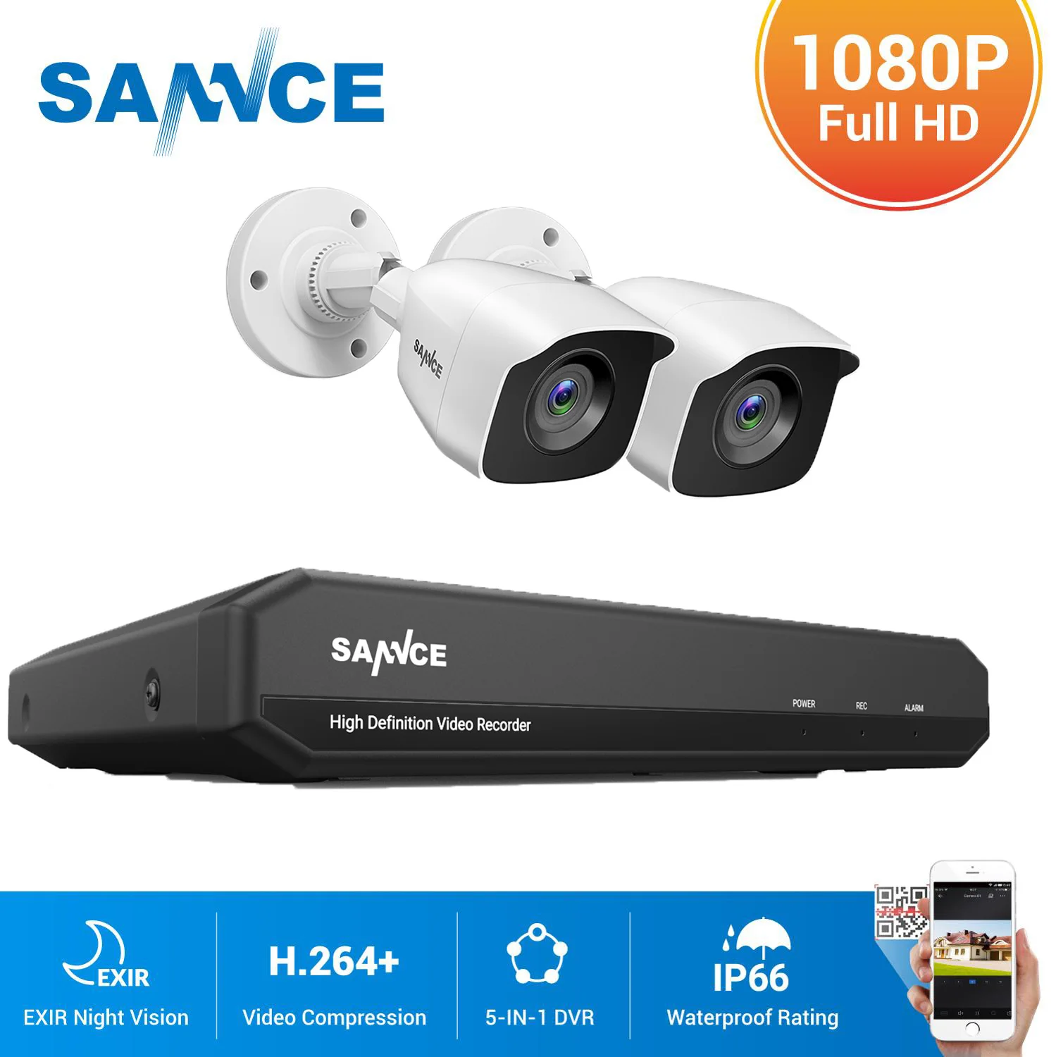 SANNCE 4CH DVR CCTV система 2 шт/4 шт 2MP IR Наружные камеры безопасности 1080P TVI 1280TVL комплект