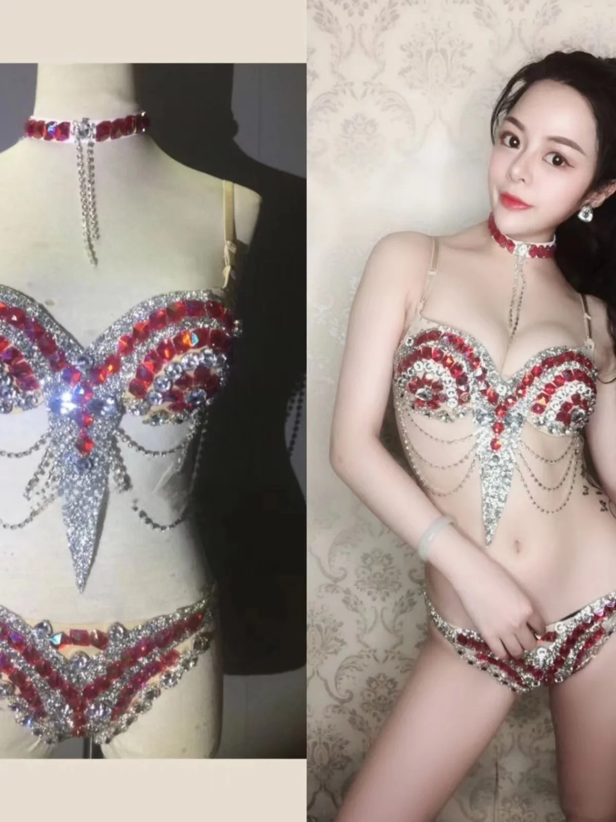 Женское соблазнительное роскошное бикини со стразами платье для ночного клуба