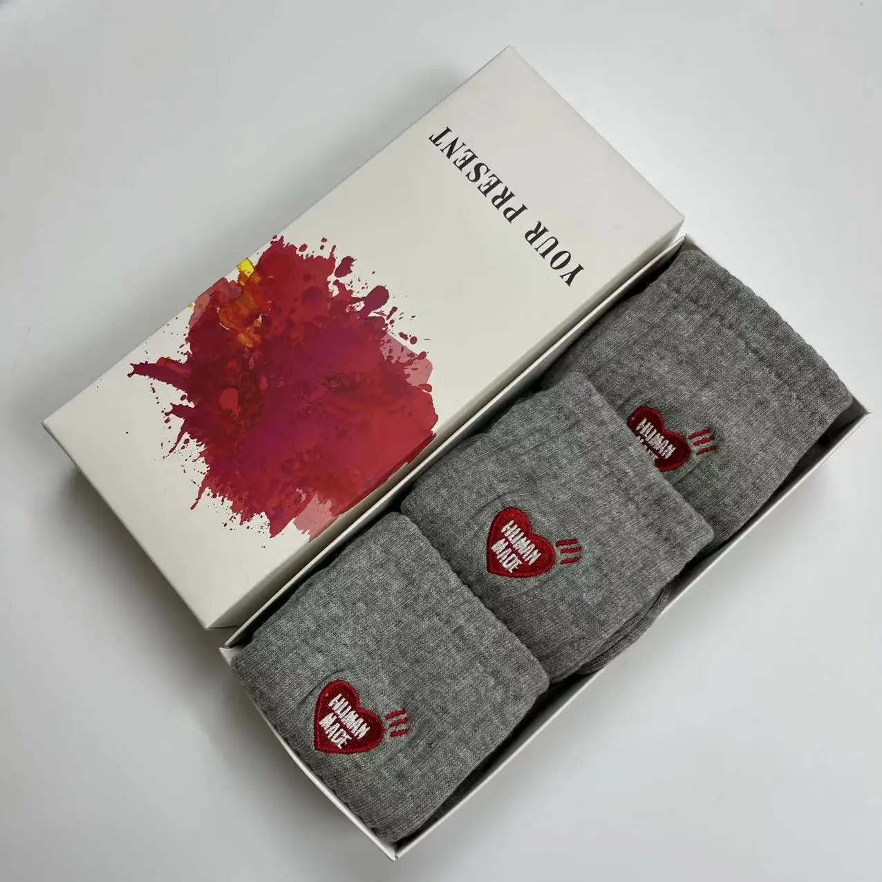 HUMAN MADE Socks Men Women High Quality Red Heart Embroidery Logo Socks Fashion Street Cotton Sports Sock  Unisex 3 Pairs/box