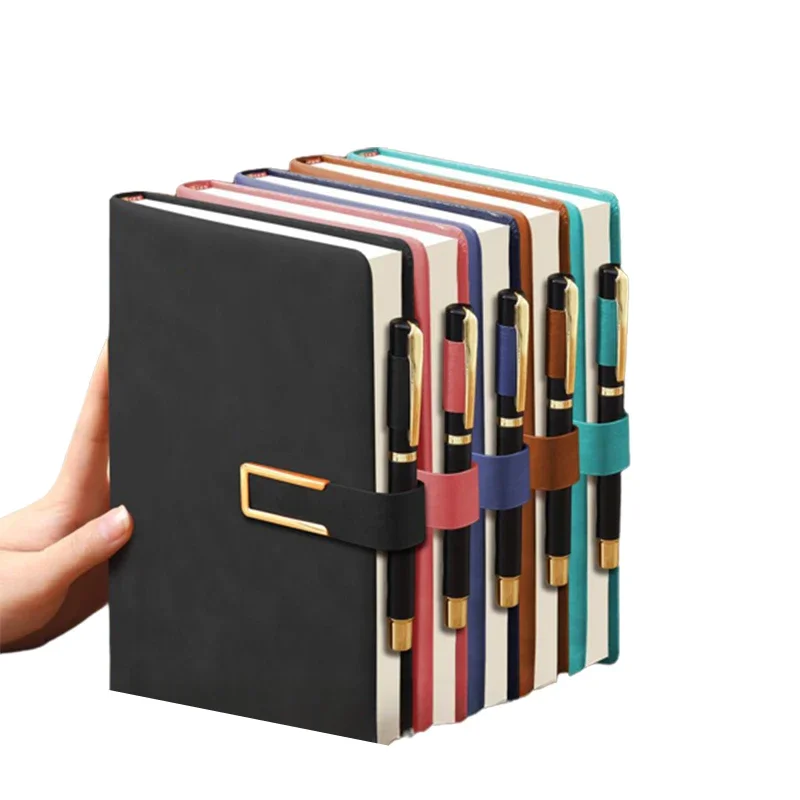 

Notebook Extra Thick A5 Leather Business Vintage Hard Shell Diary Smooth Writing Waterproof Wear-resistantbuckle Side Insert Pen
