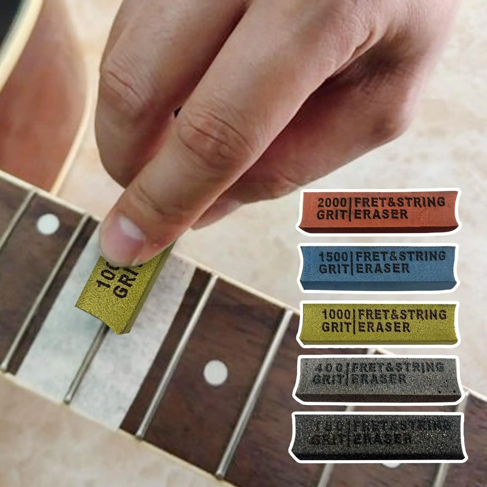 

Guitar Fret Polishing Erasers Abraisive Rubber for Fret Wire 180 & 400 & 1000 & 1500 & 2000 Grit for Guitar Maintain Tool K M0C3