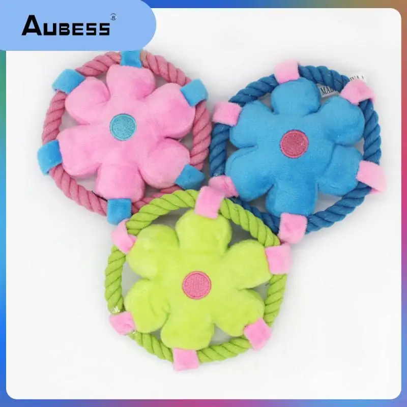 

14x14cm Excellent Materials Cotton Rope Soft Interactive Bite Resistant Dog Toys Tri-color Circular Design 1pcs