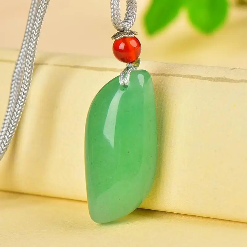

Natural Myanmar Jadeite Green Jades Leaf Pendant With Rope Chain Necklace Women Lucky Charms Amulets Fine Jewelry Accessories