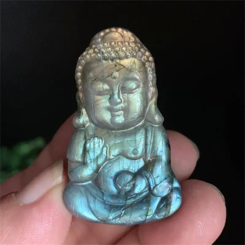 

1PC Natural Crystals Labradorite Buddha Carvings Crafts Quartz Healing Reiki Gemstone Statue Home Decoration