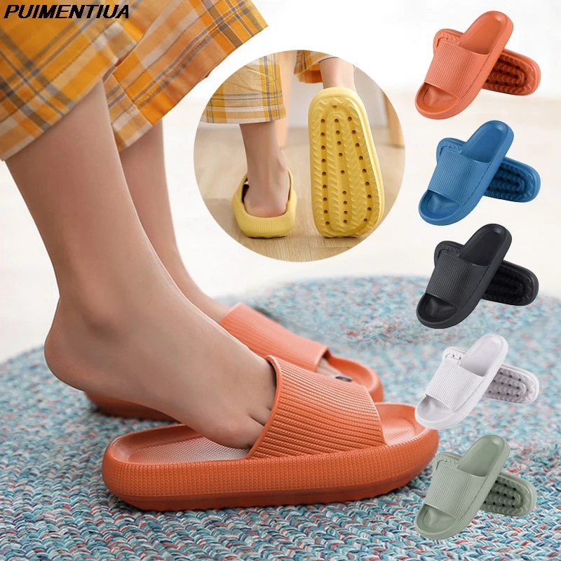 

2022 Summer Women Men's Slippers Indoor Bathroom Thick Non-slip Soft Slides Home Couple Cartoon Flip Flops Ladies Beach Sandals