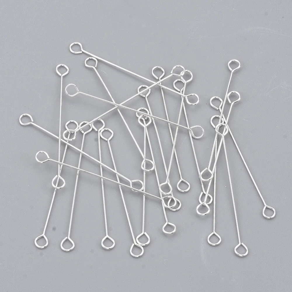 

200pc Iron Eye Pins Double Sided Eye Pins Cadmium Free & Lead Free Silver 30x0.4mm Hole: 1.8mm Head: 3mm