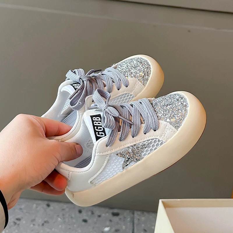 UOSU Демисезонная детская обувь с блестками и звездами повседневные кроссовки