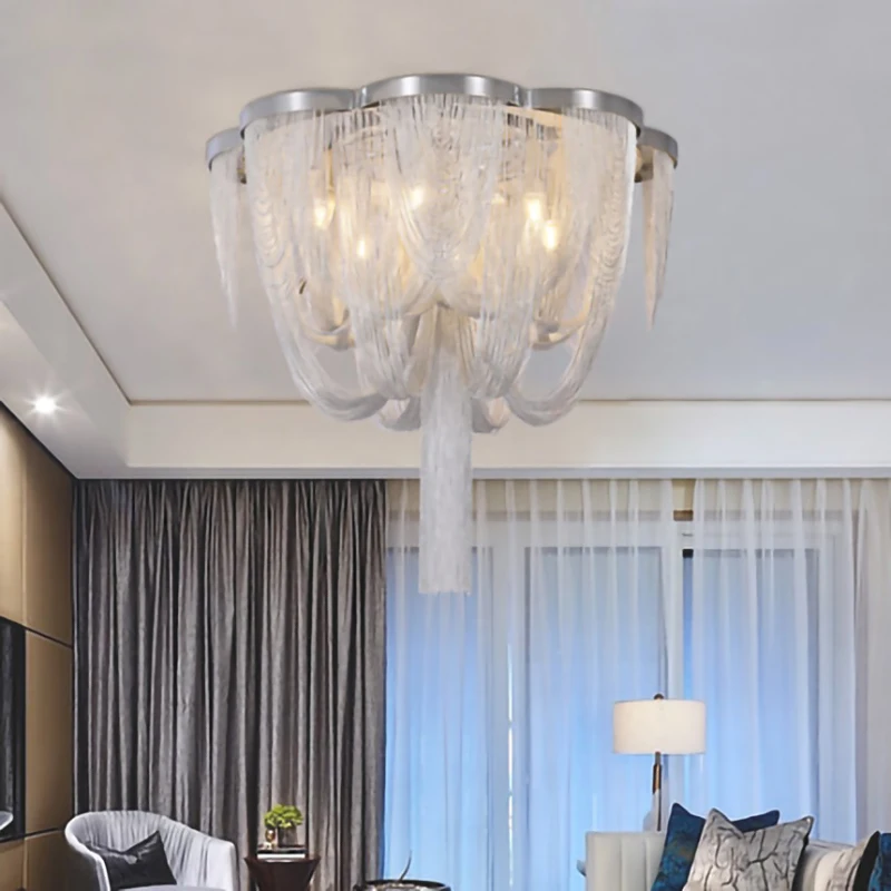 

LED pendant lamp Nordic Chain Ceiling Italian Style Hanging for Living Room Dining Room Aluminum Chain Chandeliers Lighting