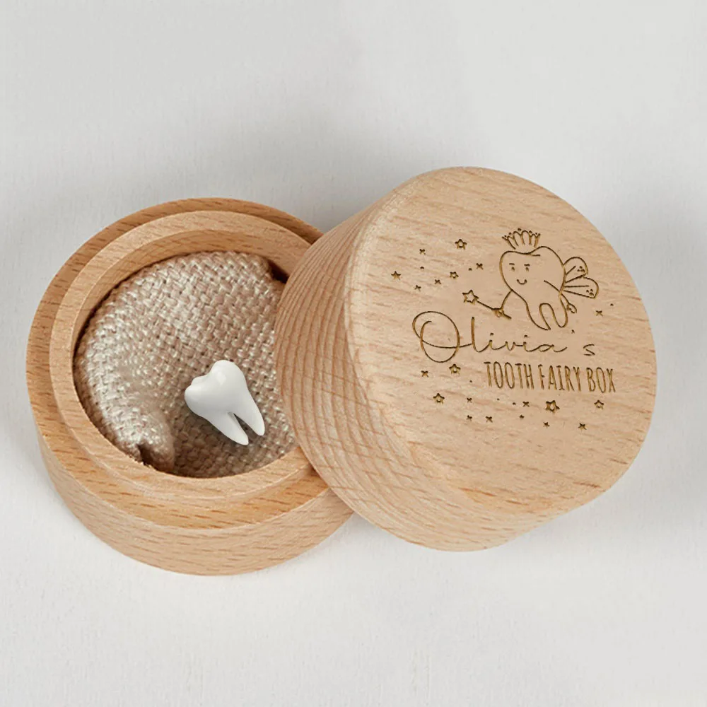 Personalized Tooth Fairy Storage Engraved Custom Wooden Tooth Fairy Boxes Keepsake First Birthday Gift