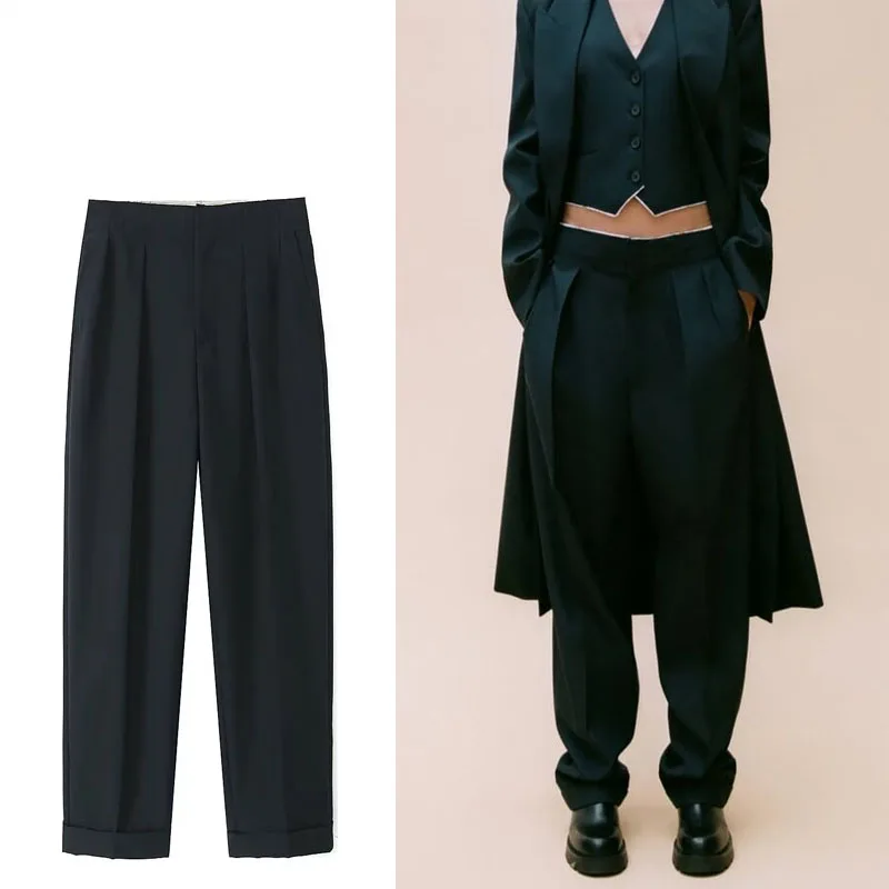 

Брюки женские плиссированные со средней талией и широкими штанинами, на осень