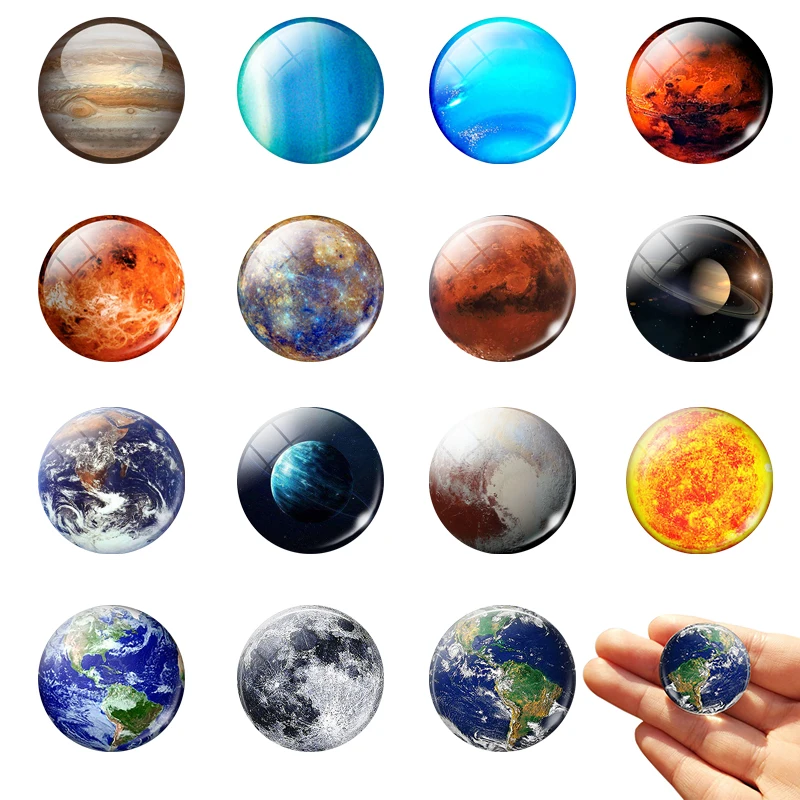 Universe Magnet Fridge Stickers Home Refrigerator Decor Galaxy Glass Dome 30MM Medium Solar System Eight Planets Earth Moon Star