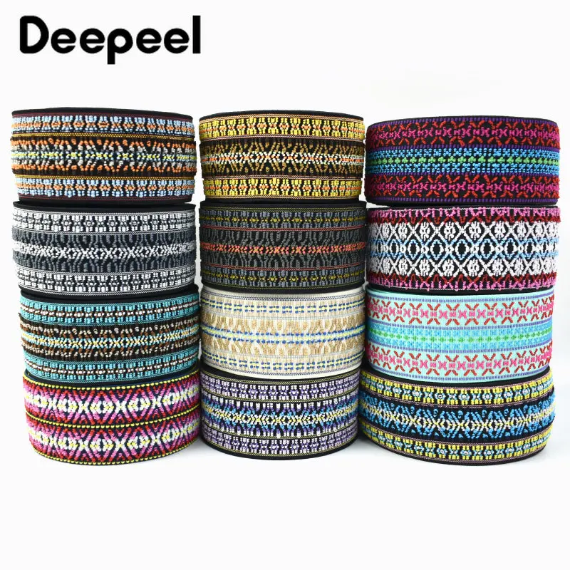 

2/5M 50mm Colored Jacquard Elastic Band Ethnic Ribbon Luggage Clothes Pants WaistBelt Decor Binding Tape DIY Sewing Accessories