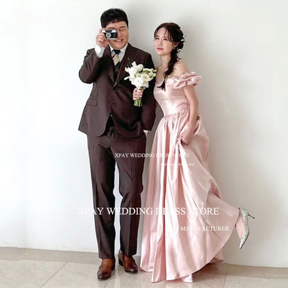 Женское атласное вечернее платье XPAY розовое корейское с короткими