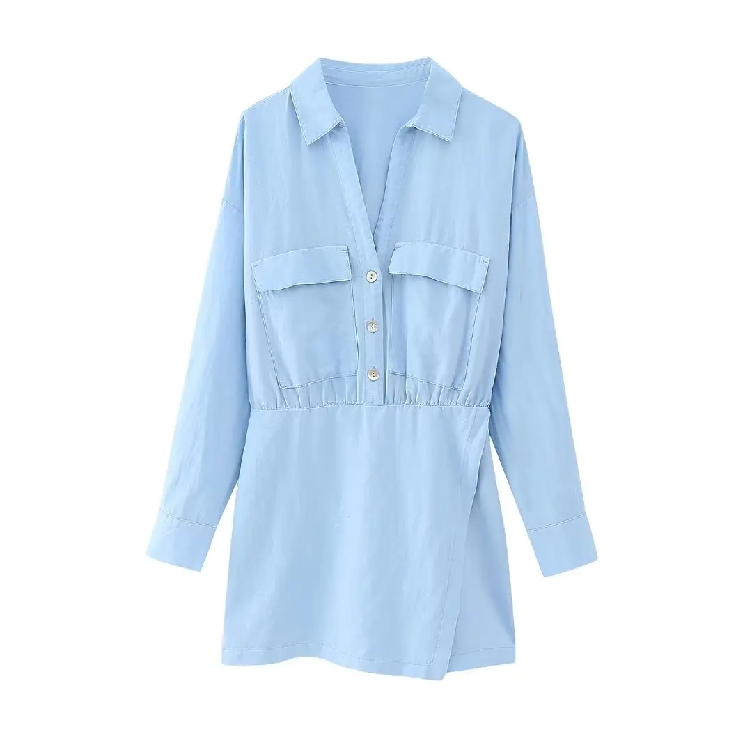 

Women 2023 New Fashion Chic Linen Blended Shirts Are Short in Style Jumpsuits Vintage Long Sleeve Waist Female Mujer