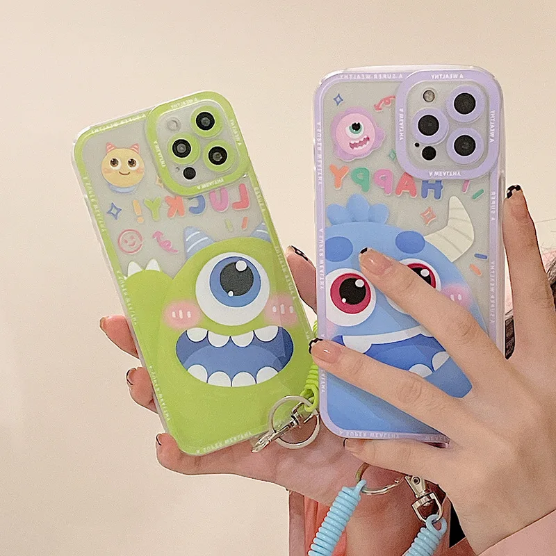 

Lovely Monster Phone Case For Iphone Tansparent TPU Telephone Wire Phone Case For iphone 13 12 11 X Camera Shadow Phone Case