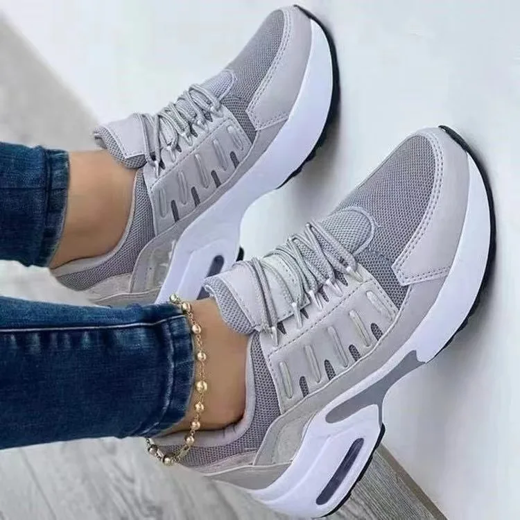 

2023Ladies Sneakers Lace Up Wedge Heel Vulcanized Shoes Thick Sole Air Cushion Casual Shoes Large Size Women's Shoes