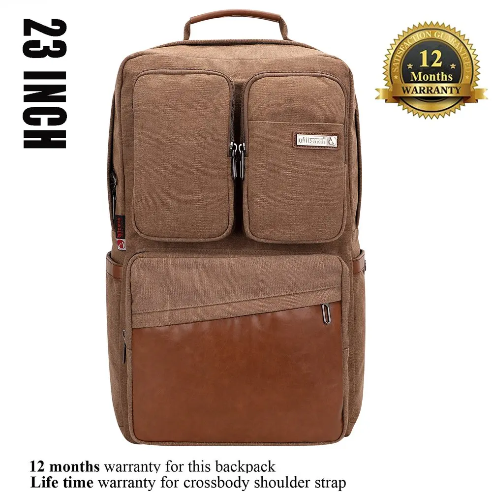Vintage Canvas Backpack with USB Charging Port Unisex Large Luggage Bag for Travel 6617 Brown