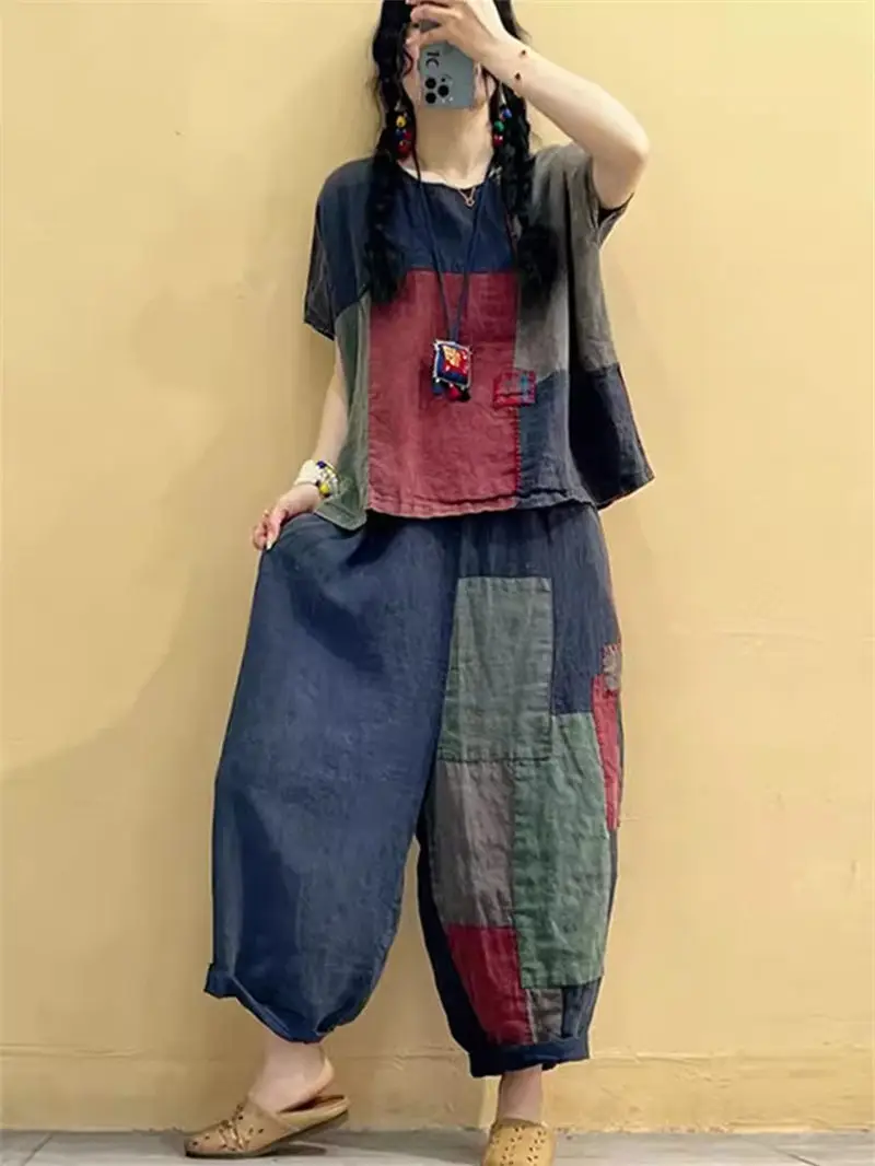 Комплект из рубашки и брюк хлопка льна