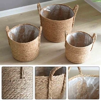 handmade straw flower basket straw storage basket rattan floor indoor flower pot crafts decoration living room flower basket